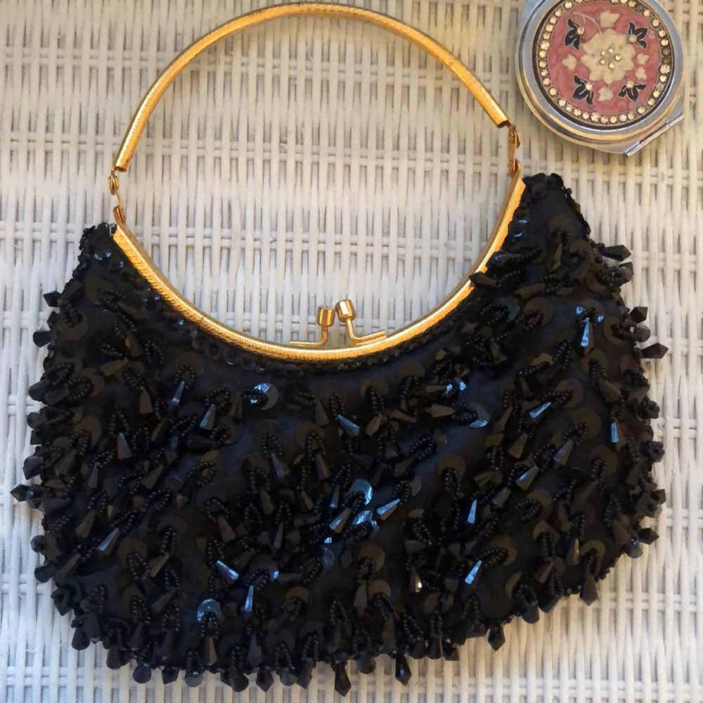 fringed clutch w. sequined rhinestones